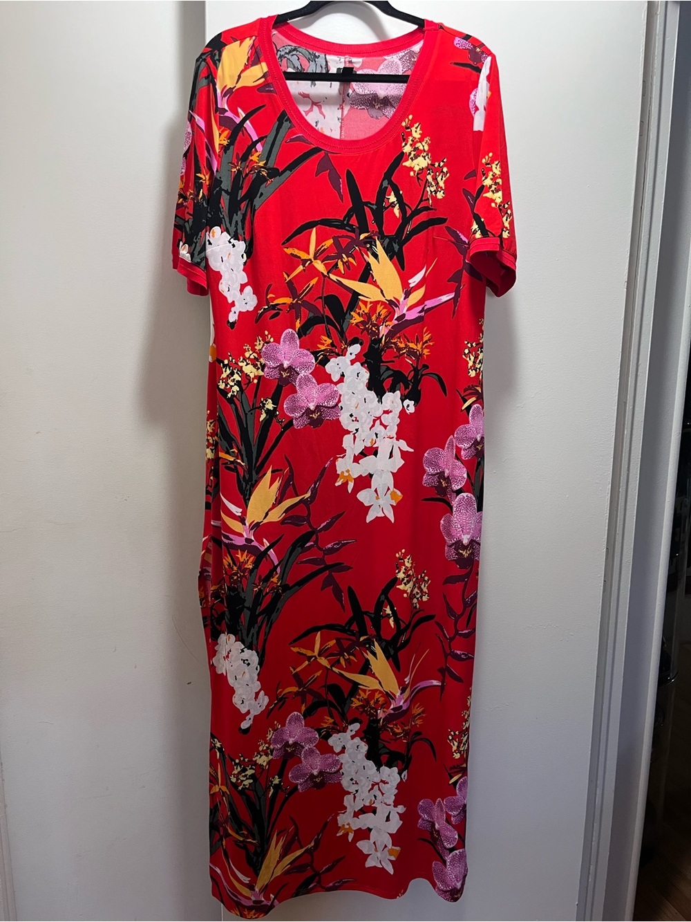 G.I.L.I. Red Floral Short-Sleeve Maxi Dress